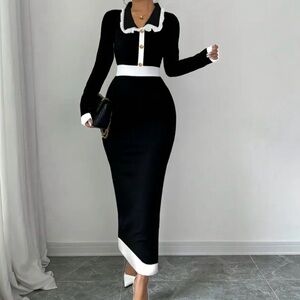 NWOT Elegant Black and White Long Sleeve Dress